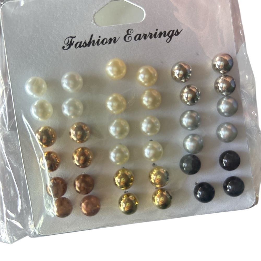 Fashion Earrings Set - Gold, Silver, Black, Brown